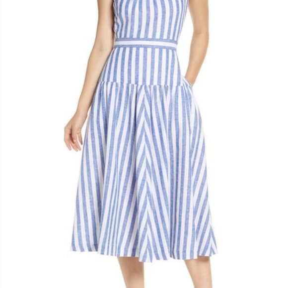 NEW Eliza J Stripe Halter Linen Blend Midi Dress - Picture 3 of 4